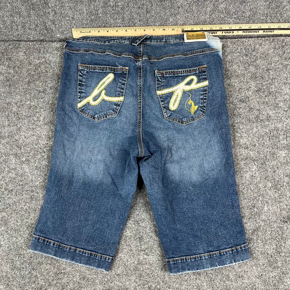 Baby Phat Jeans Womens Size 18 Blue Denim Bermuda‎ Shorts Embroidered Logo